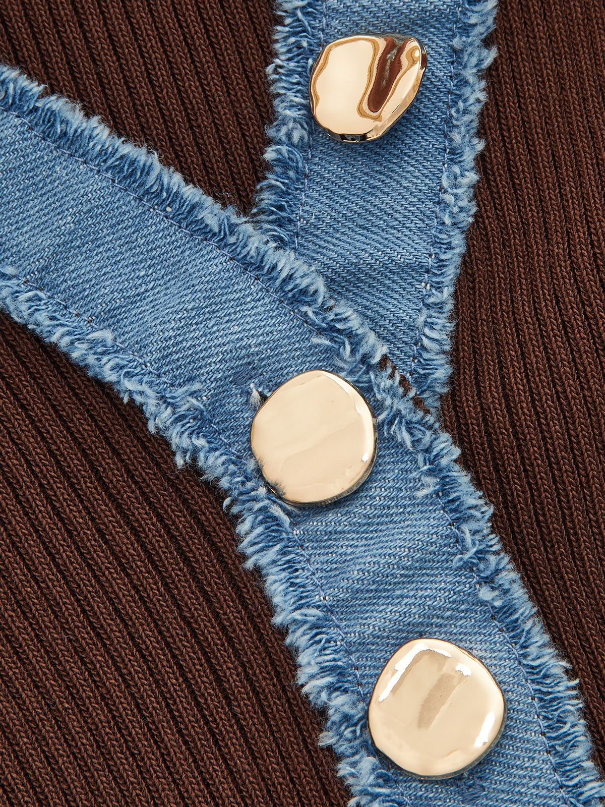 Denim-Flecos ribete Escote V Rib Punto Body