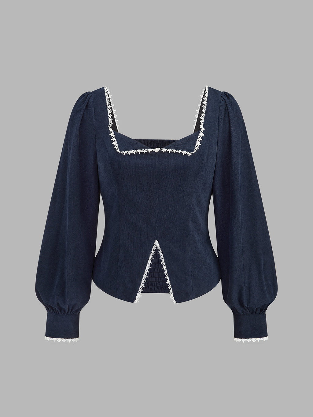 Encaje-ribete Smocked-espalda Corduroy Blusa