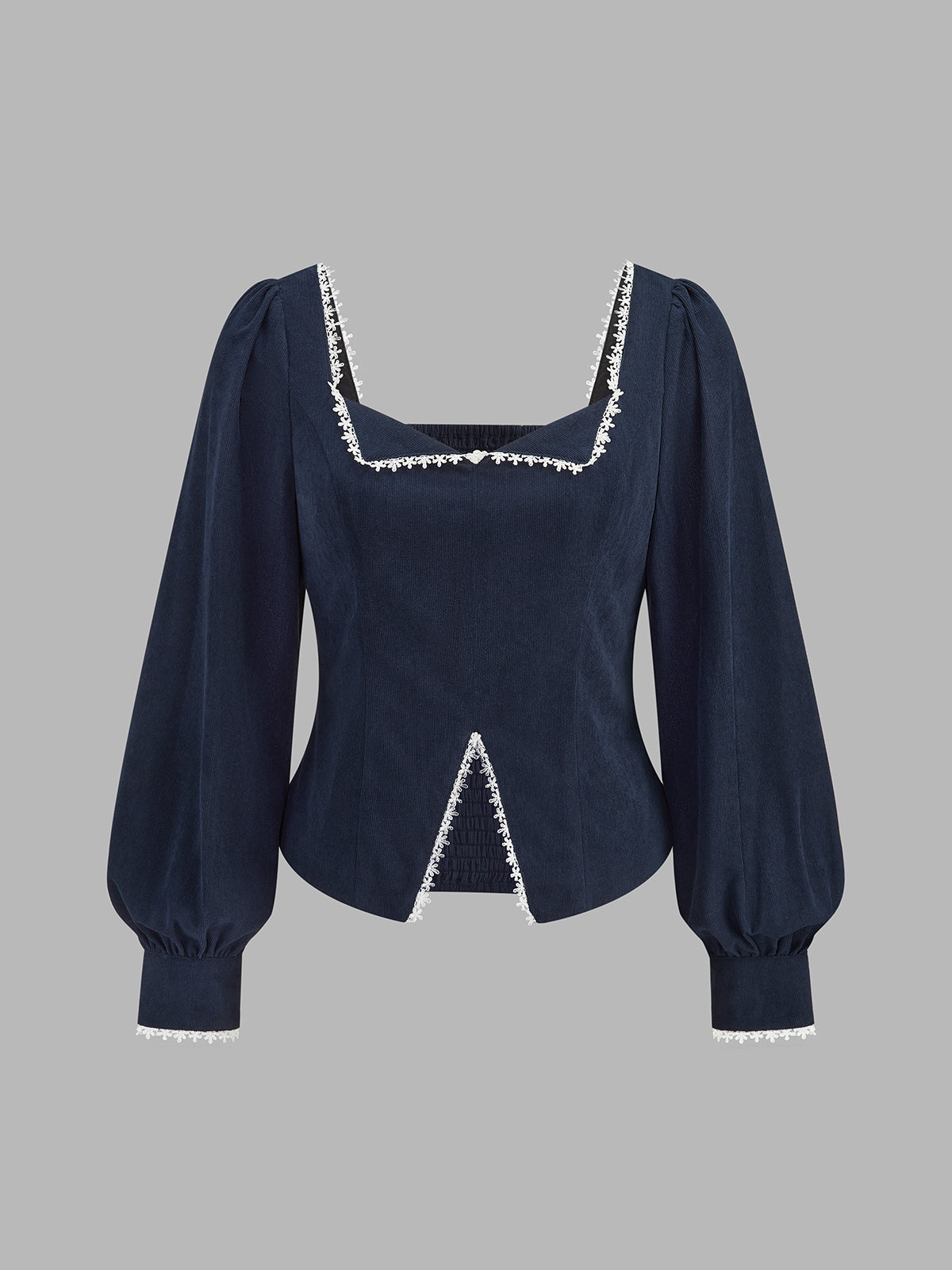 Encaje-ribete Smocked-espalda Corduroy Blusa