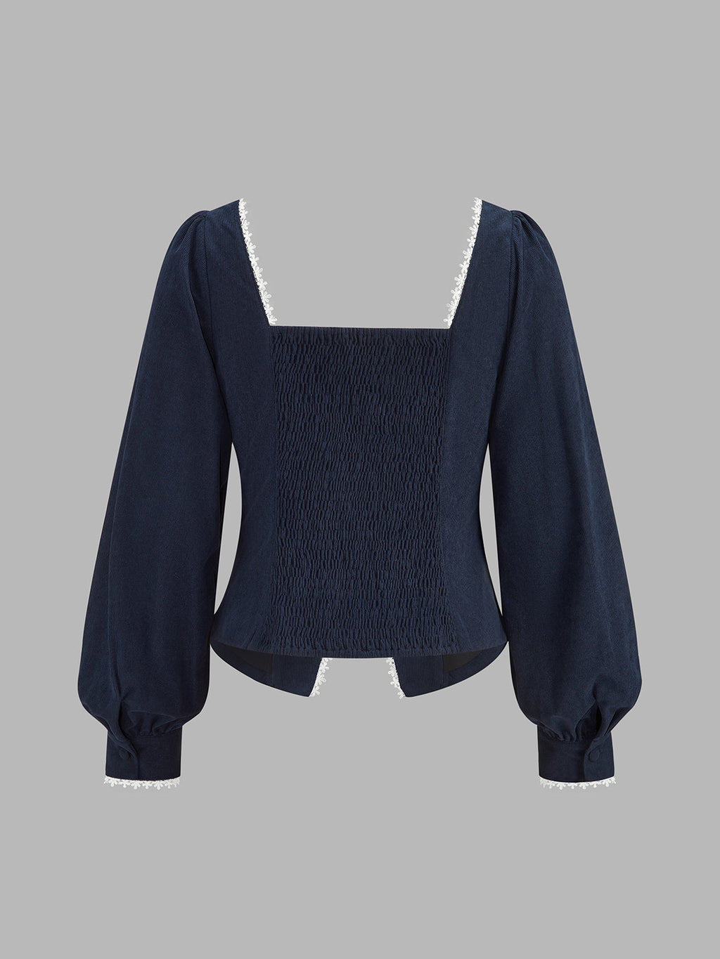 Encaje-ribete Smocked-espalda Corduroy Blusa