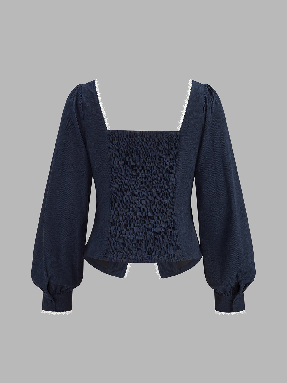Encaje-ribete Smocked-espalda Corduroy Blusa