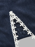 Encaje-ribete Smocked-espalda Corduroy Blusa