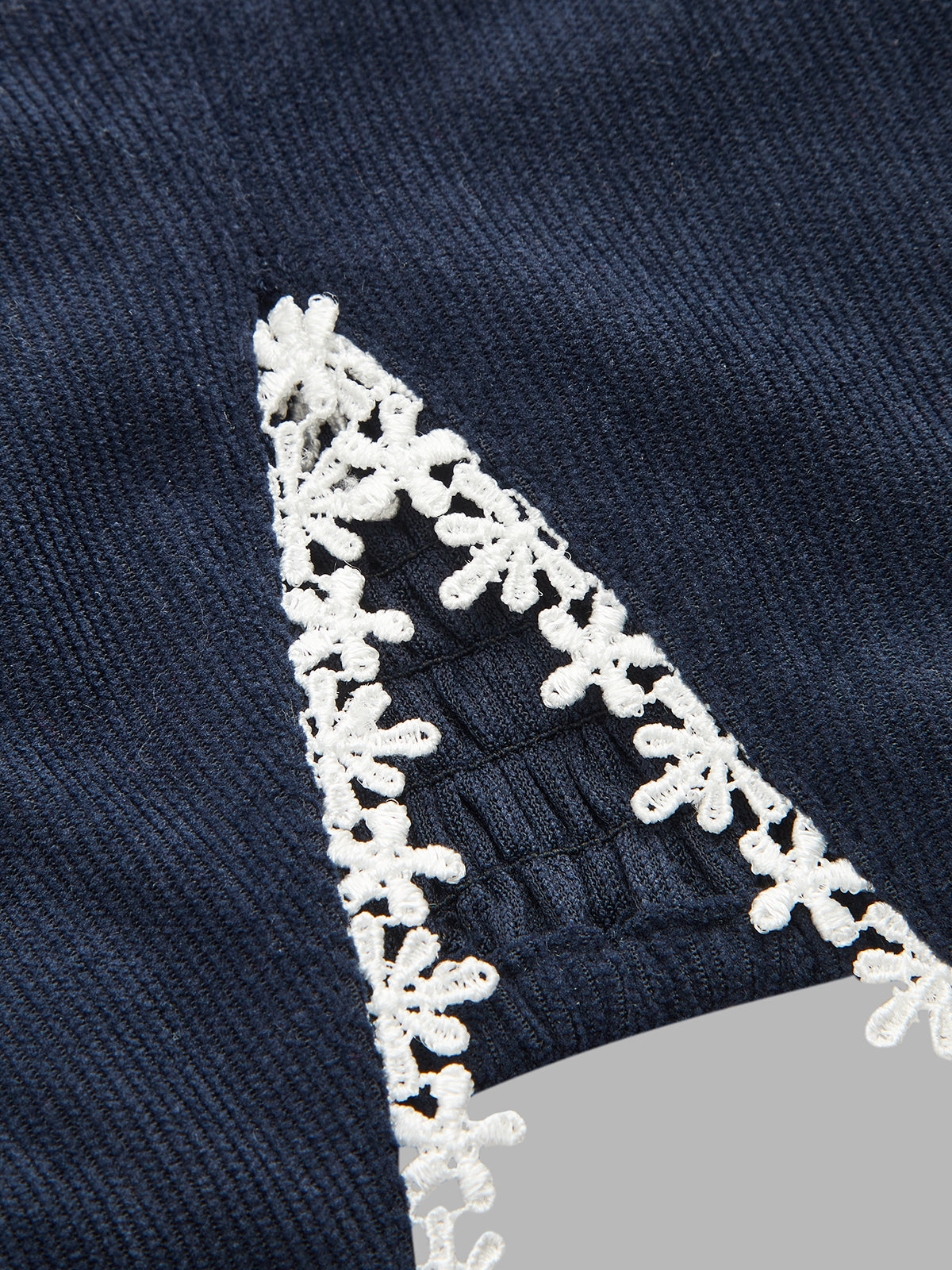 Encaje-ribete Smocked-espalda Corduroy Blusa