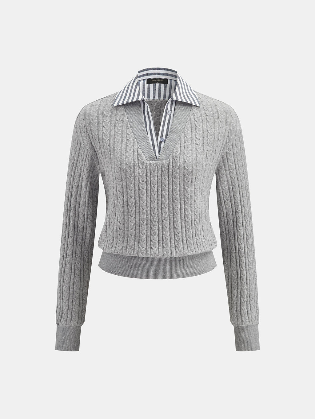 Rayas cuello efecto Dos Piezas Cable Punto jersey
