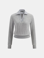 Rayas cuello efecto Dos Piezas Cable Punto jersey