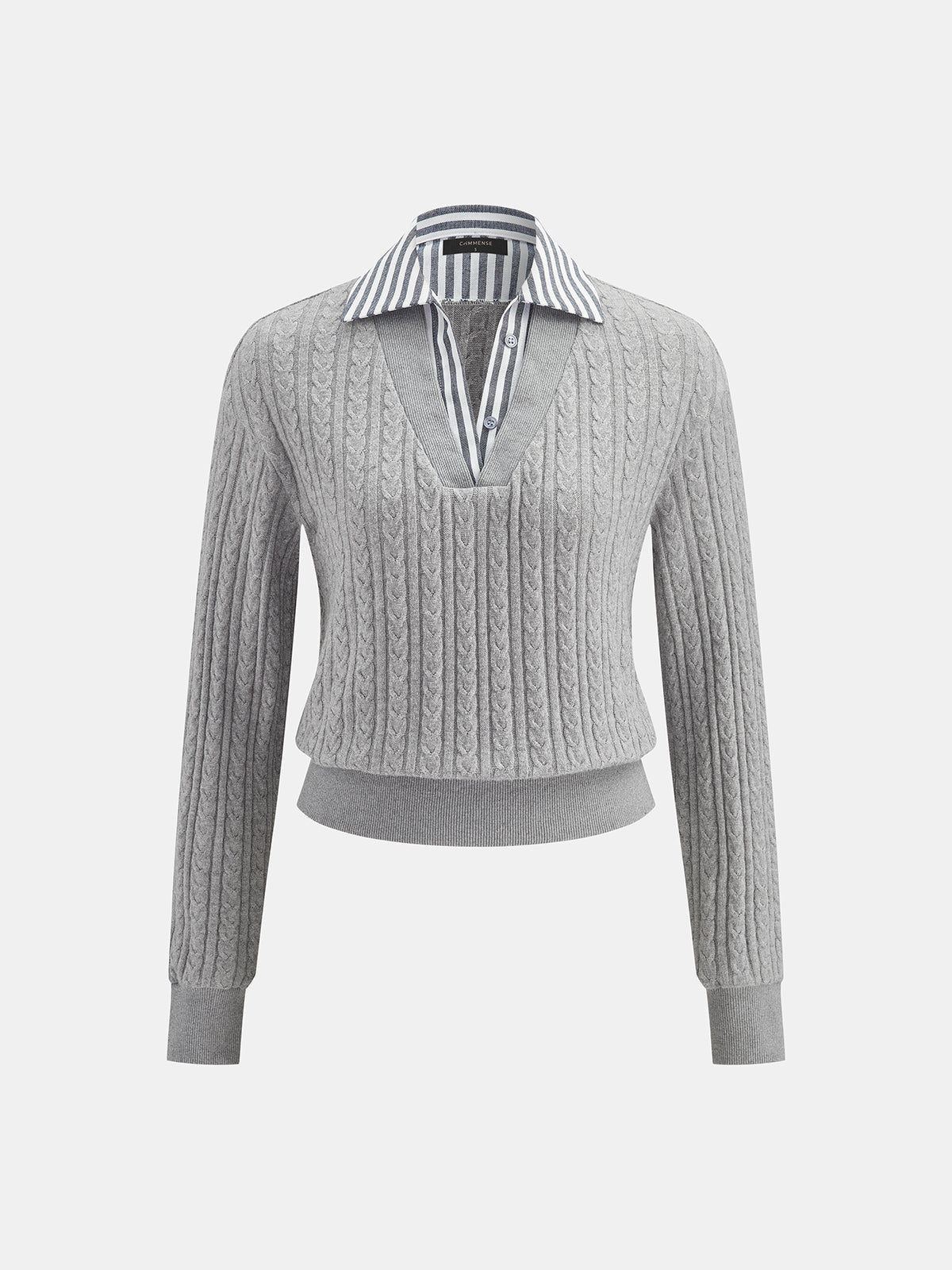 Rayas cuello efecto Dos Piezas Cable Punto jersey