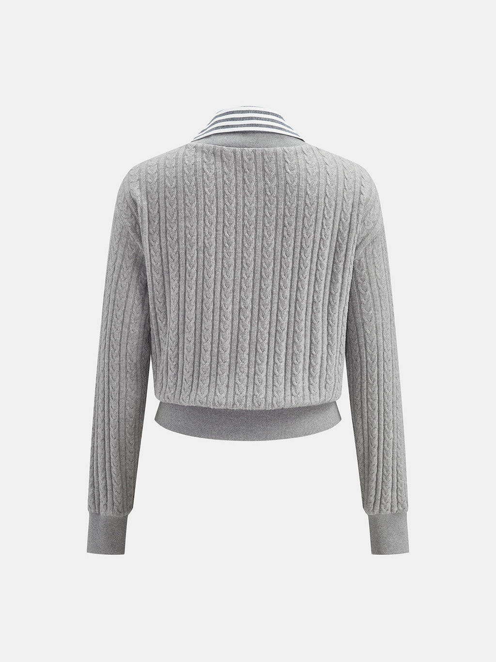 Rayas cuello efecto Dos Piezas Cable Punto jersey