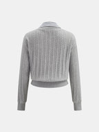 Rayas cuello efecto Dos Piezas Cable Punto jersey