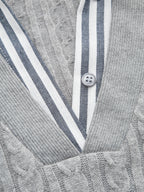 Rayas cuello efecto Dos Piezas Cable Punto jersey