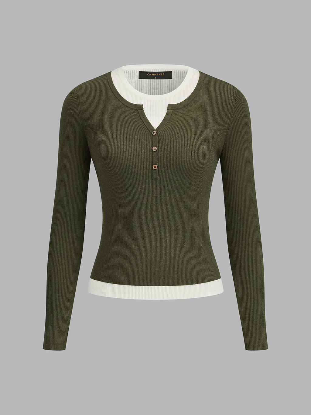 Contraste cuello Ribbed Henley Top
