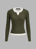 Contraste cuello Ribbed Henley Top