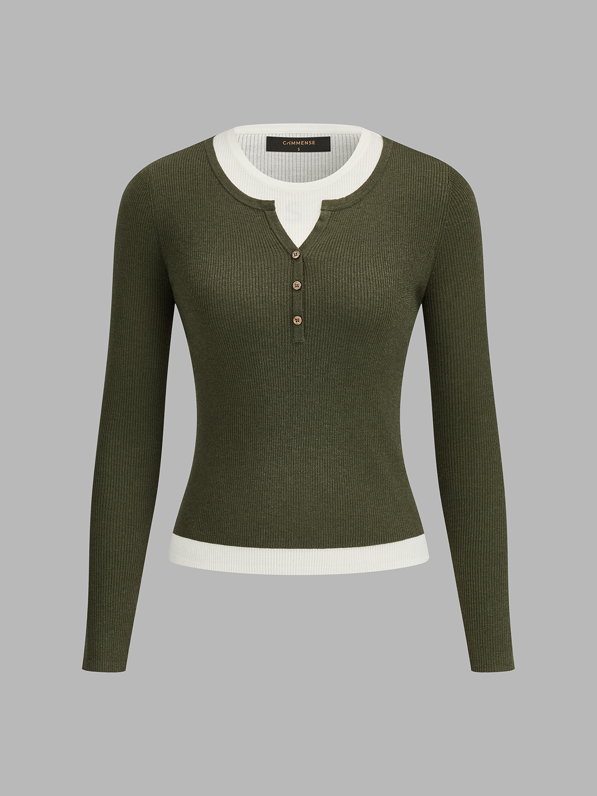Contraste cuello Ribbed Henley Top