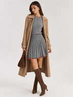 Ribete en Contraste Cable Punto Top Plisado Falda Set