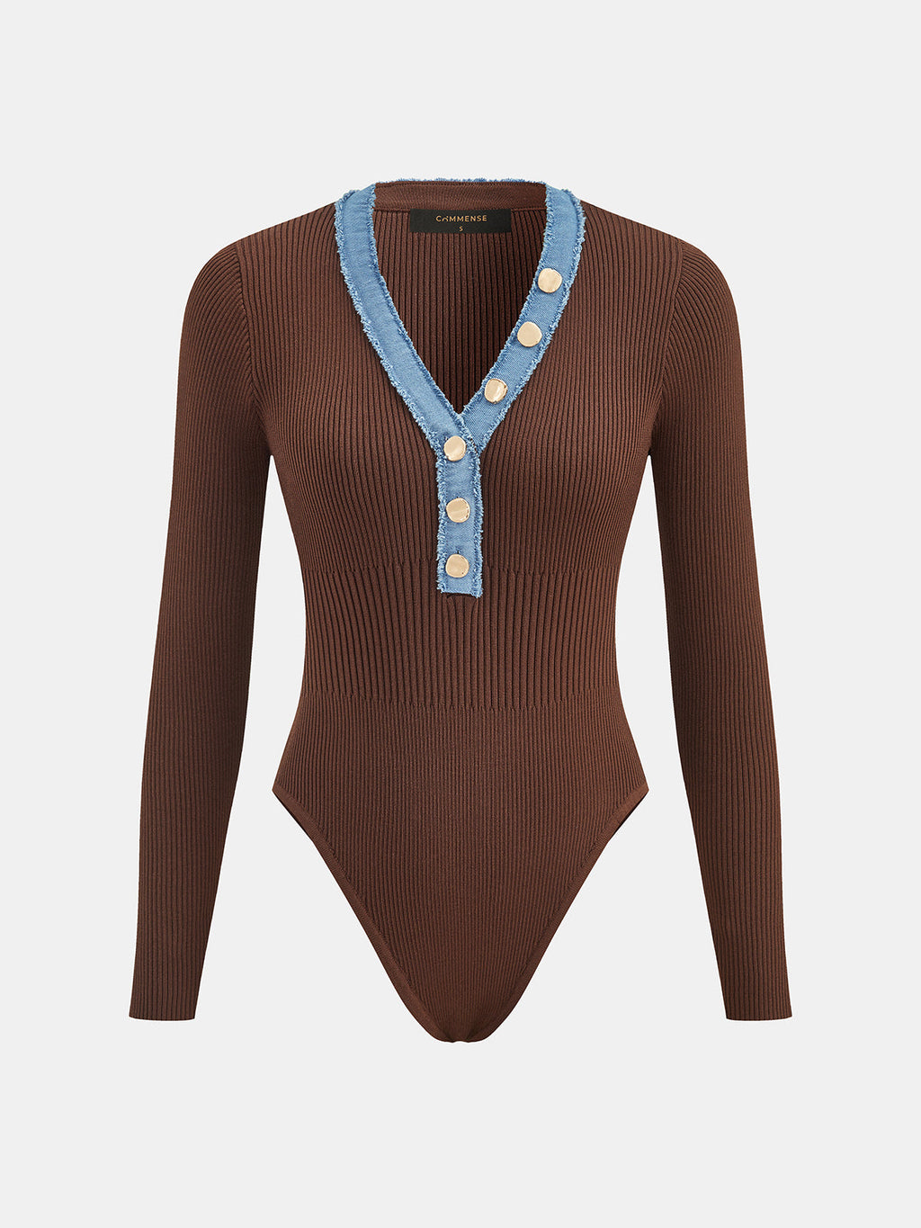 Denim-Flecos ribete Escote V Rib Punto Body