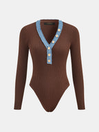 Denim-Flecos ribete Escote V Rib Punto Body