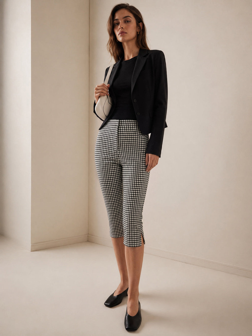 Gingham Split bajo Capri Pantalón