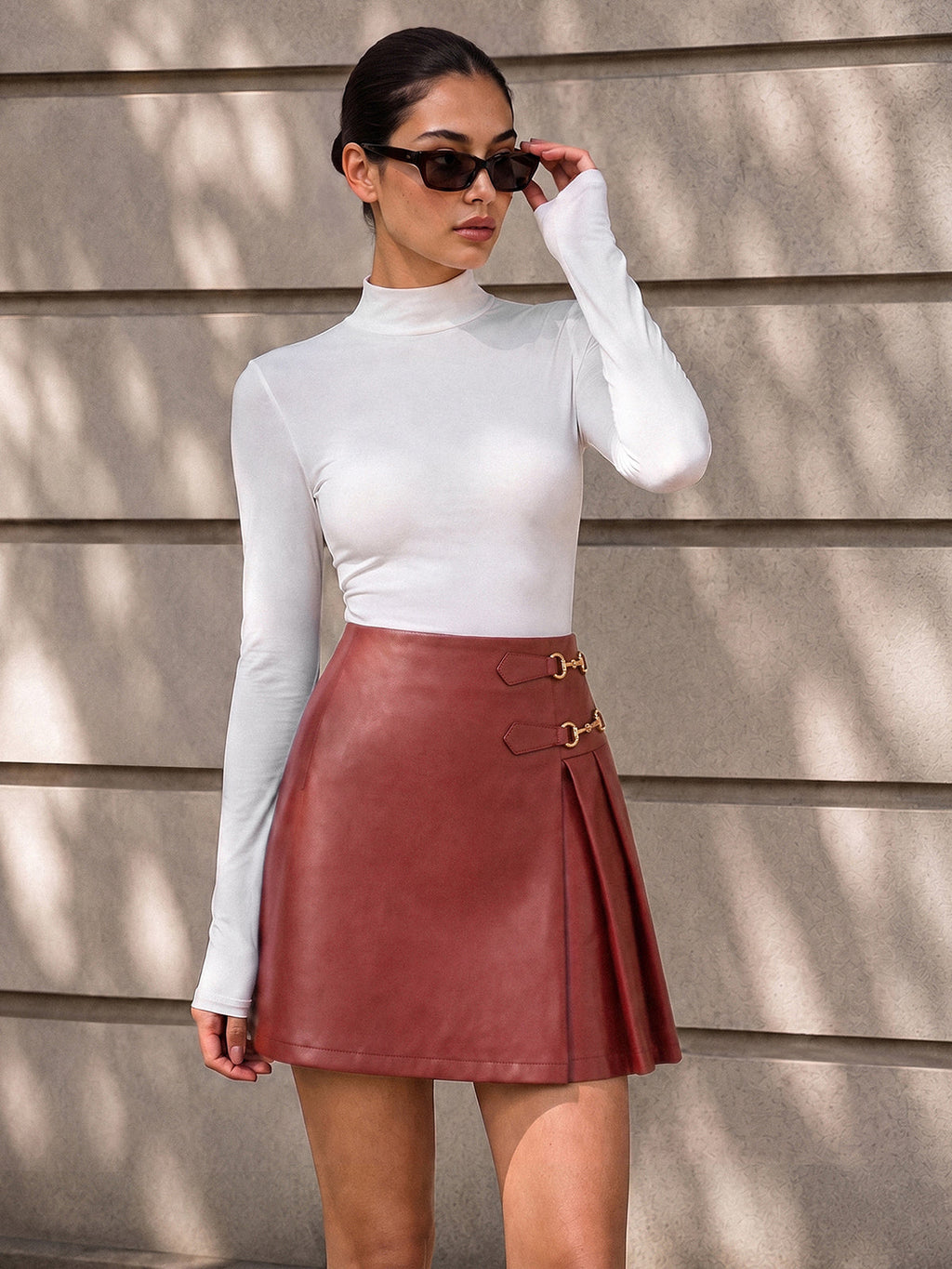 Estribo Decor Plisado Efecto Piel mini Falda