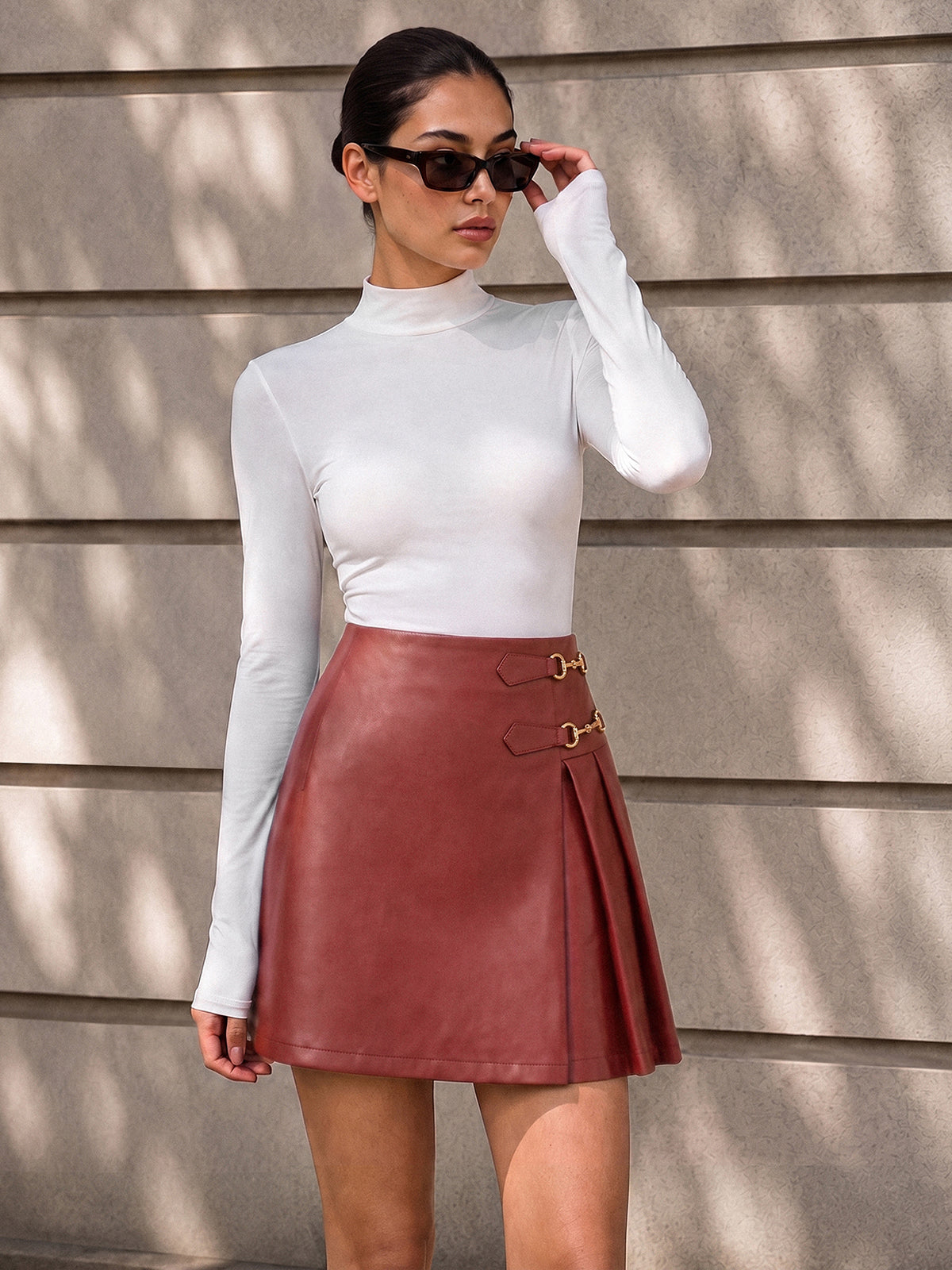 Estribo Decor Plisado Efecto Piel mini Falda