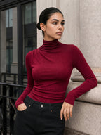 Cuello Alto Fruncido Manga Larga Fitted Top