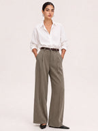Con Cinturón Seam-frontal Pierna Ancha Pantalón