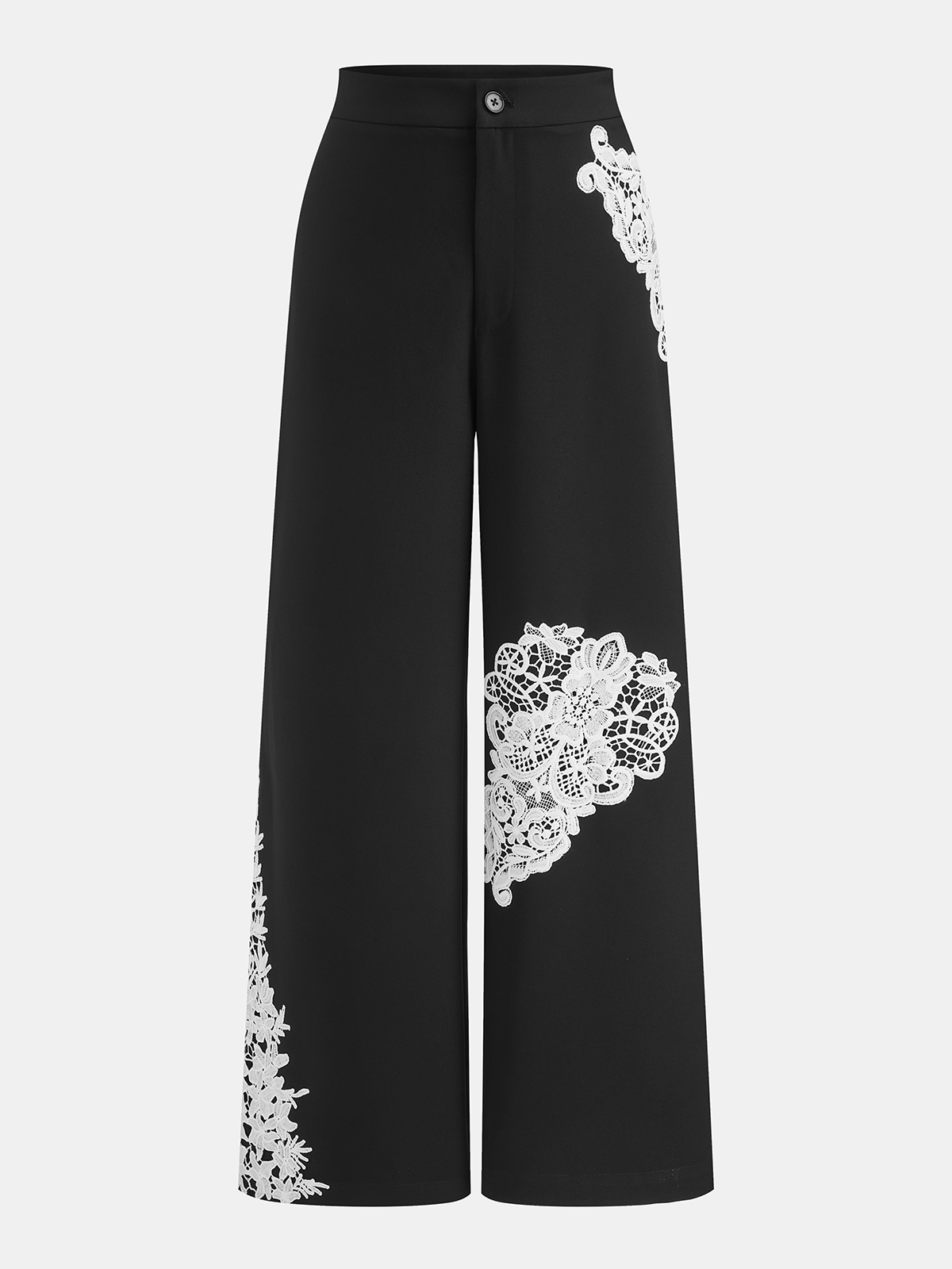 Floral Encaje Aplicaciones Pierna Ancha Pantalón