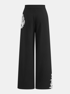 Floral Encaje Aplicaciones Pierna Ancha Pantalón