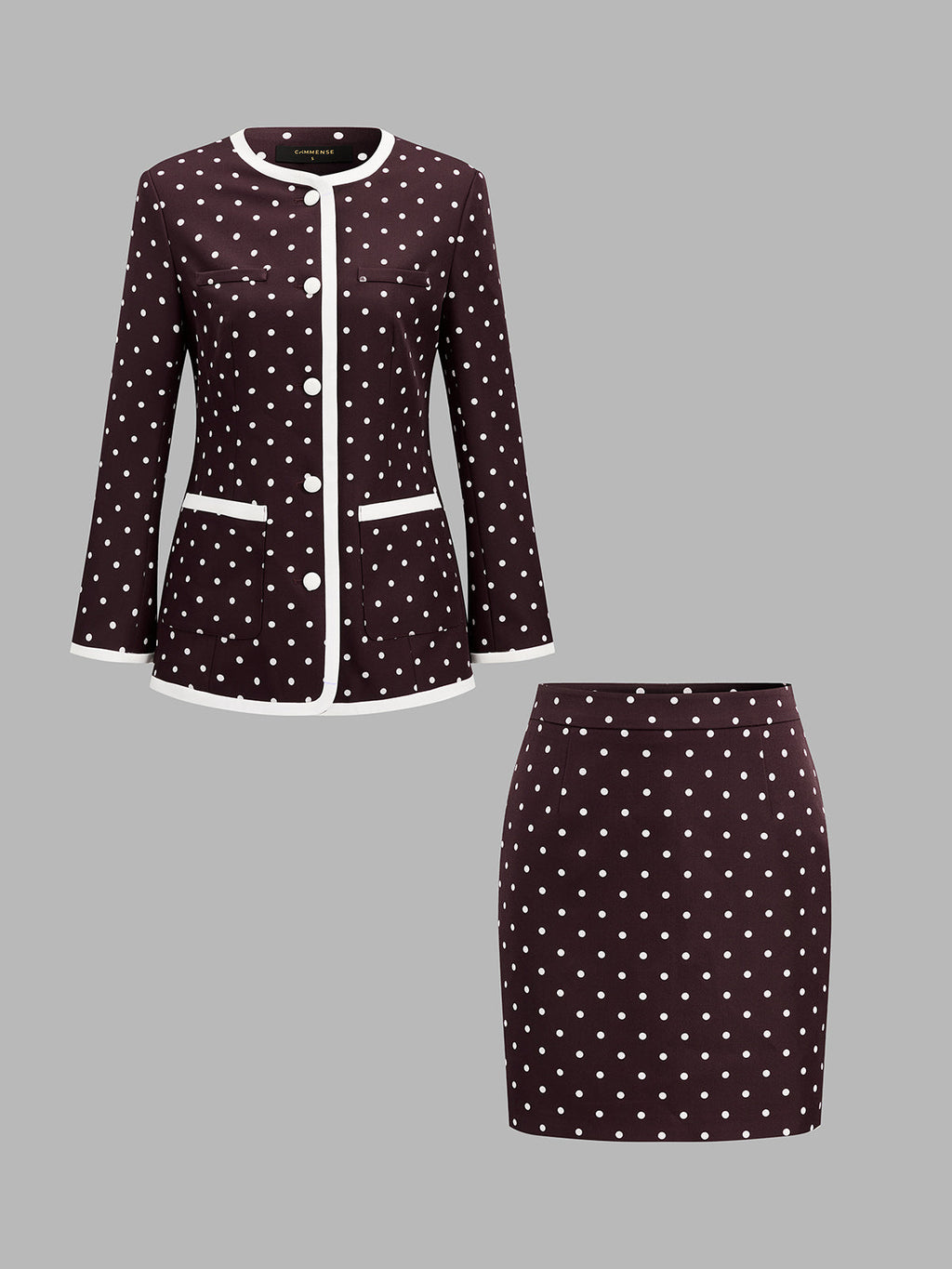 Polka-Dot Contraste-ribete Chaqueta mini Falda Set