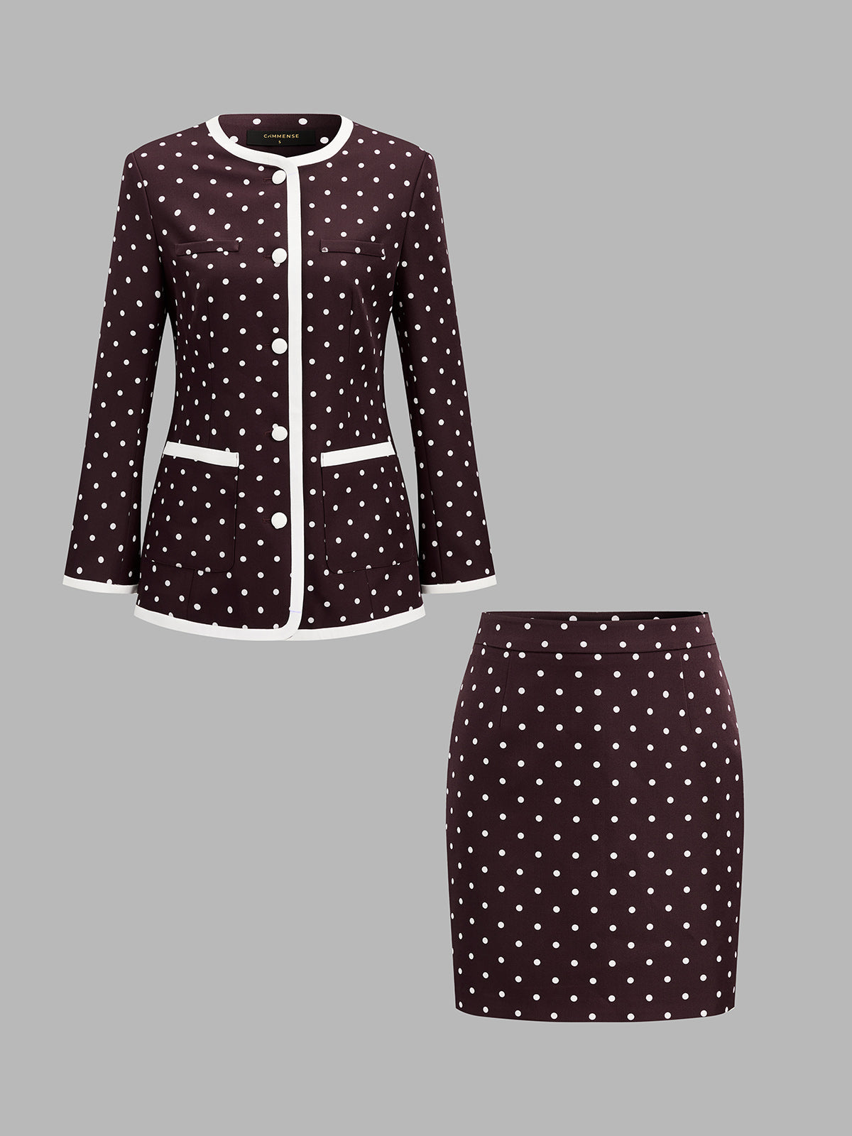 Polka-Dot Contraste-ribete Chaqueta mini Falda Set