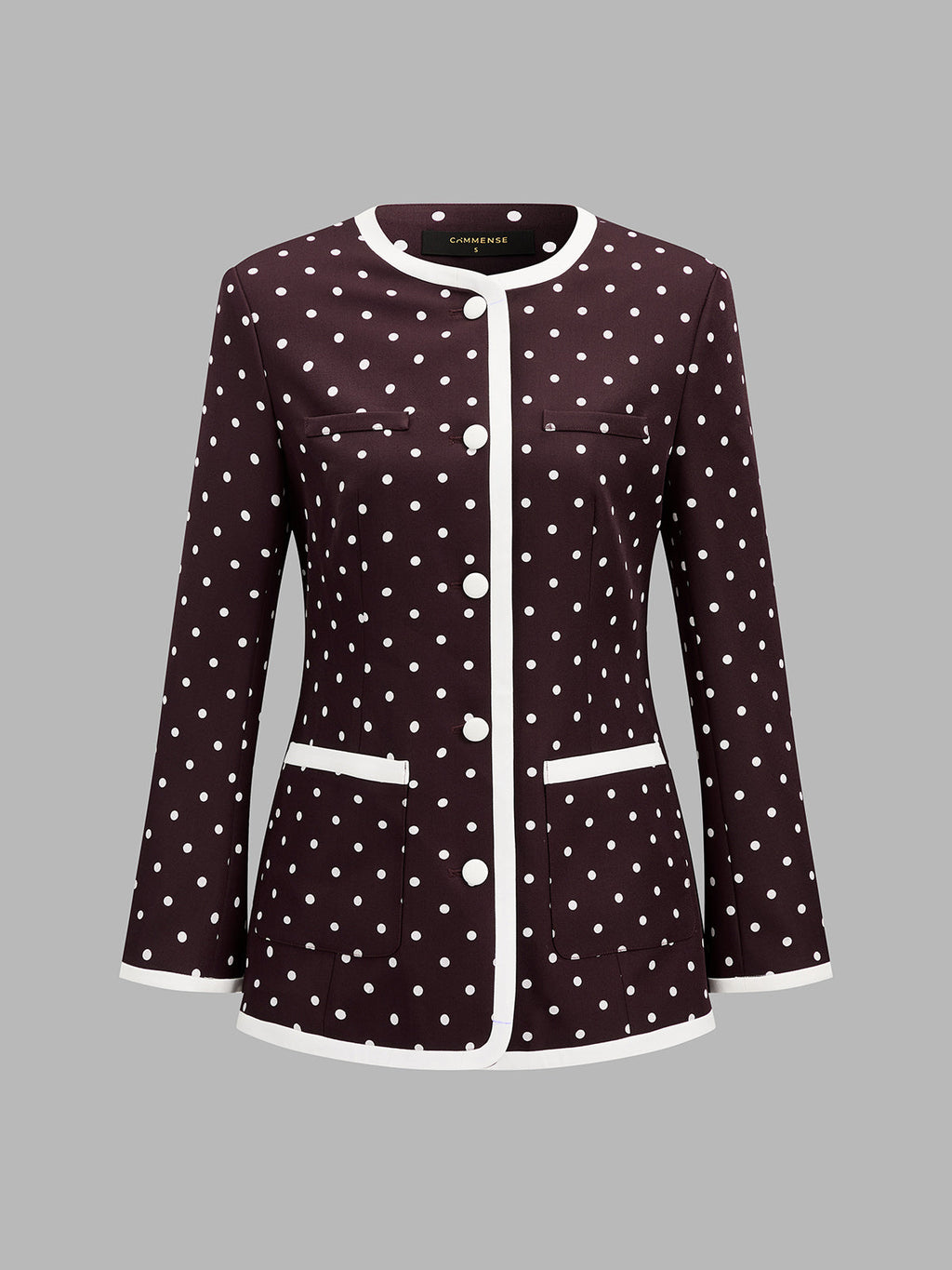 Polka-Dot Contraste-ribete Chaqueta mini Falda Set