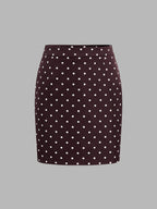 Polka-Dot Contraste-ribete Chaqueta mini Falda Set