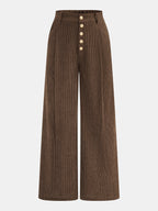 Abotonado Corduroy Tiro Alto Pierna Ancha Pantalón