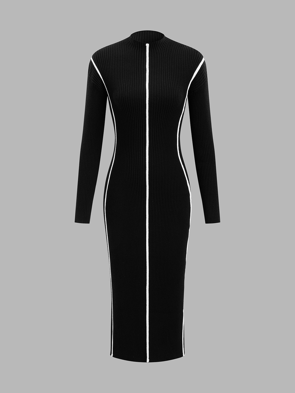 Ribete en Contraste Ribbed Punto Entallado Vestido