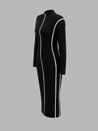 Ribete en Contraste Ribbed Punto Entallado Vestido