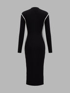 Ribete en Contraste Ribbed Punto Entallado Vestido