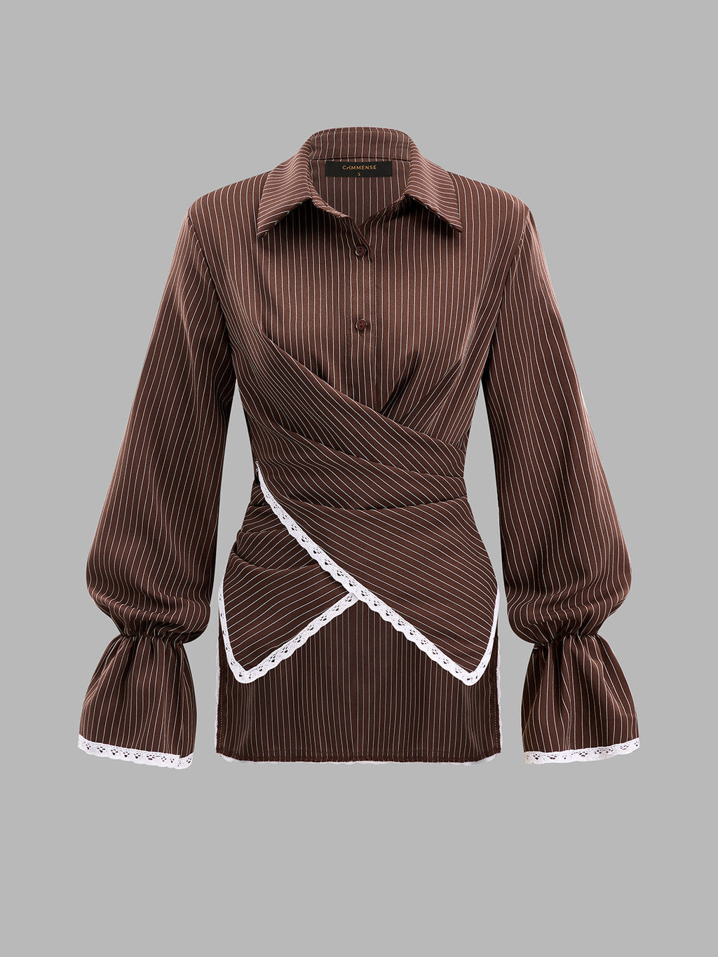 Con Cuello Tie-espalda Rayas Encaje-ribete Camisa