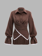 Con Cuello Tie-espalda Rayas Encaje-ribete Camisa