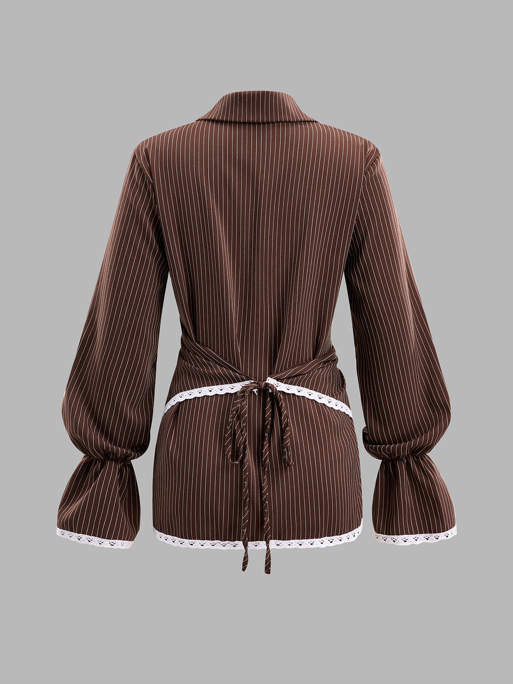 Con Cuello Tie-espalda Rayas Encaje-ribete Camisa