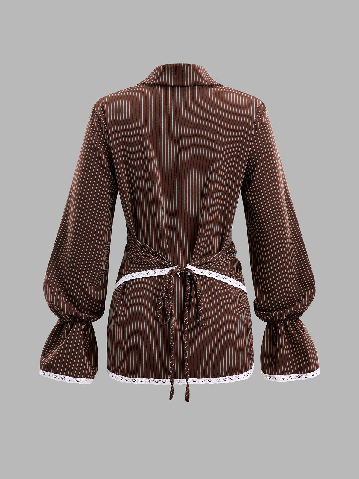 Con Cuello Tie-espalda Rayas Encaje-ribete Camisa