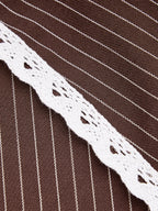 Con Cuello Tie-espalda Rayas Encaje-ribete Camisa