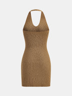Manga Larga Twisted Punto Top & Halter Minivestido Set