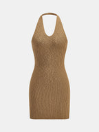 Manga Larga Twisted Punto Top & Halter Minivestido Set