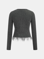 Lentejuelas ribete Feather bajo efecto Dos Piezas Cárdigan