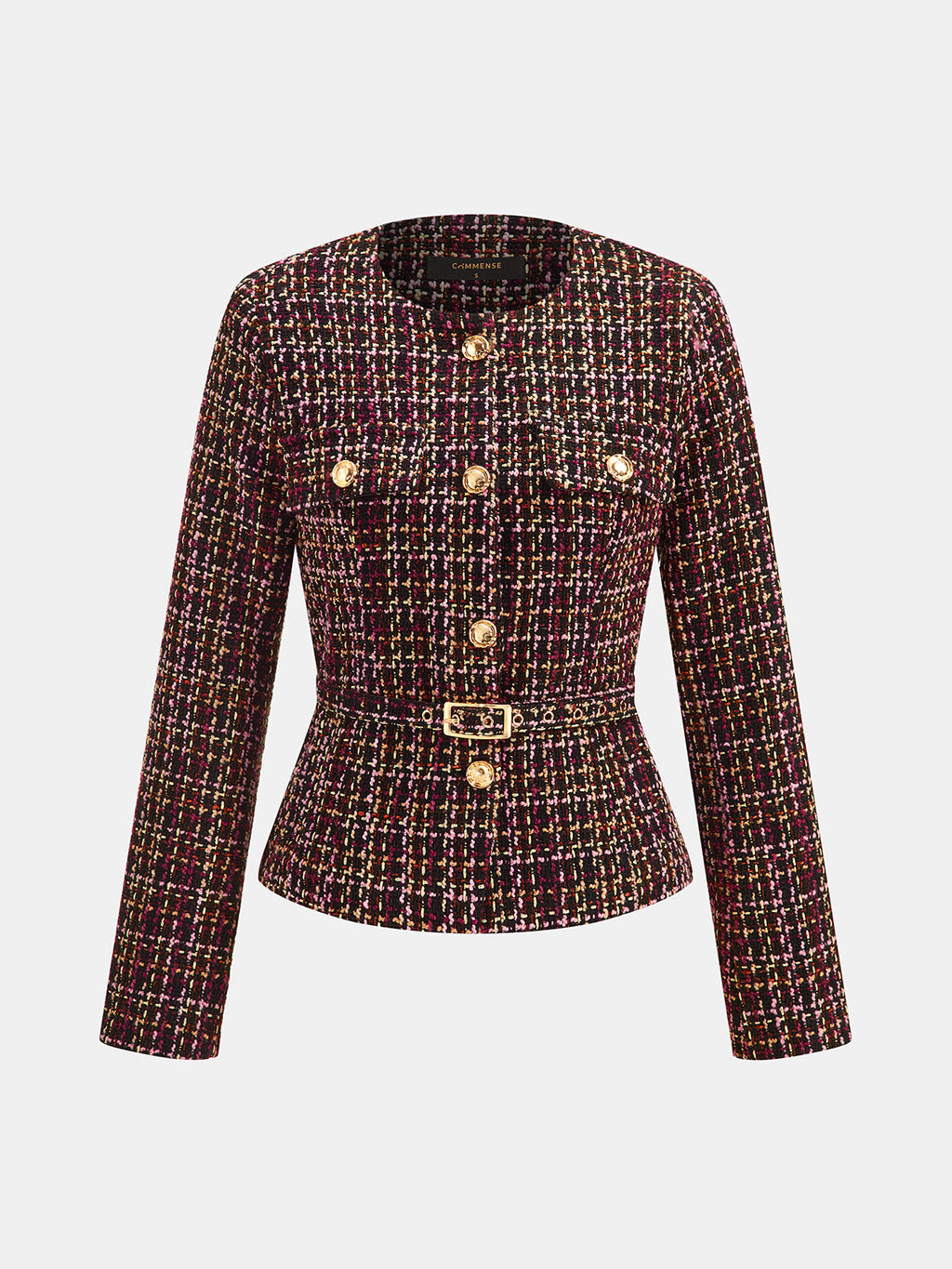 Con Cinturón cintura Multicolor Tweed Chaqueta