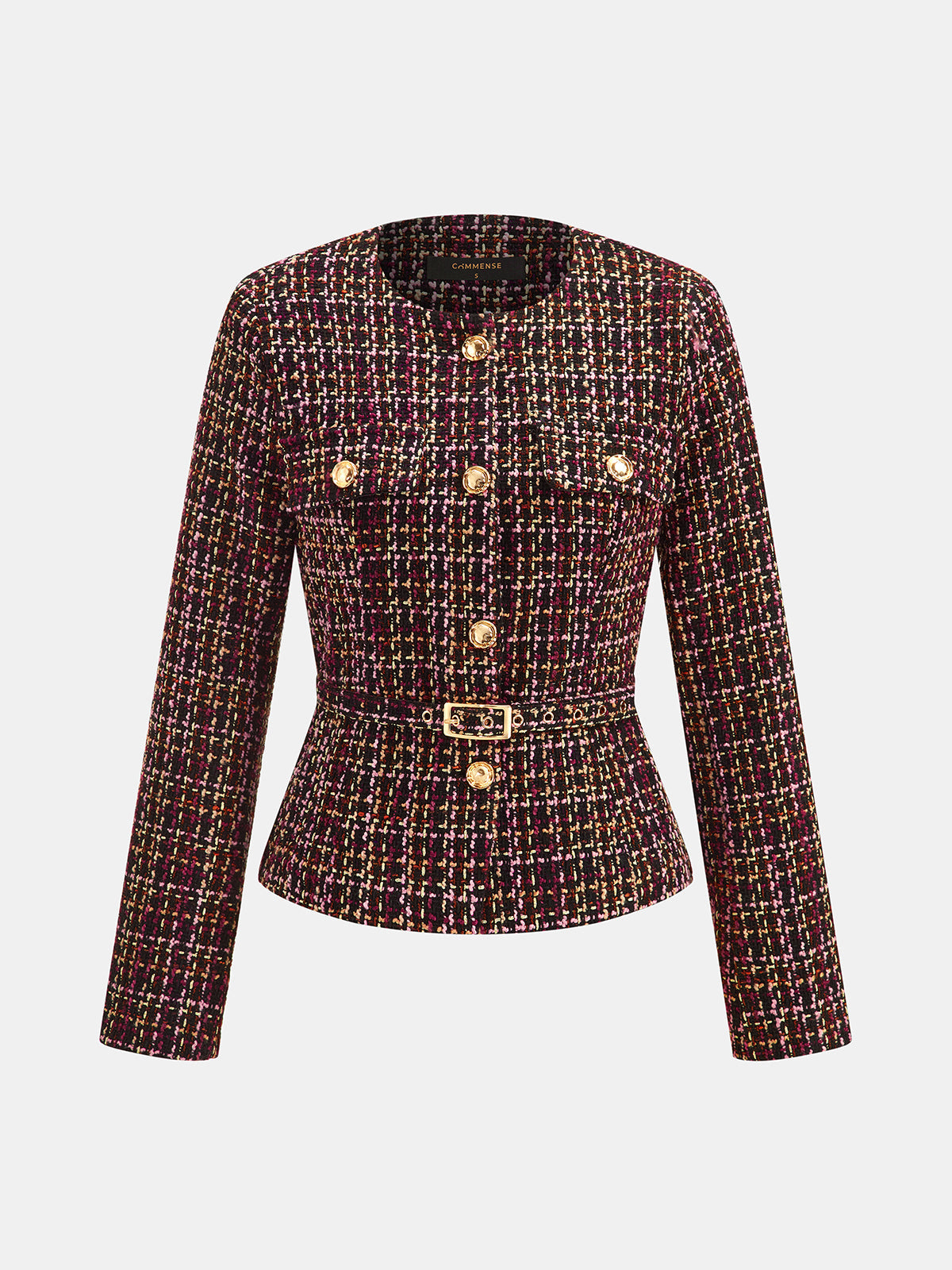 Con Cinturón cintura Multicolor Tweed Chaqueta