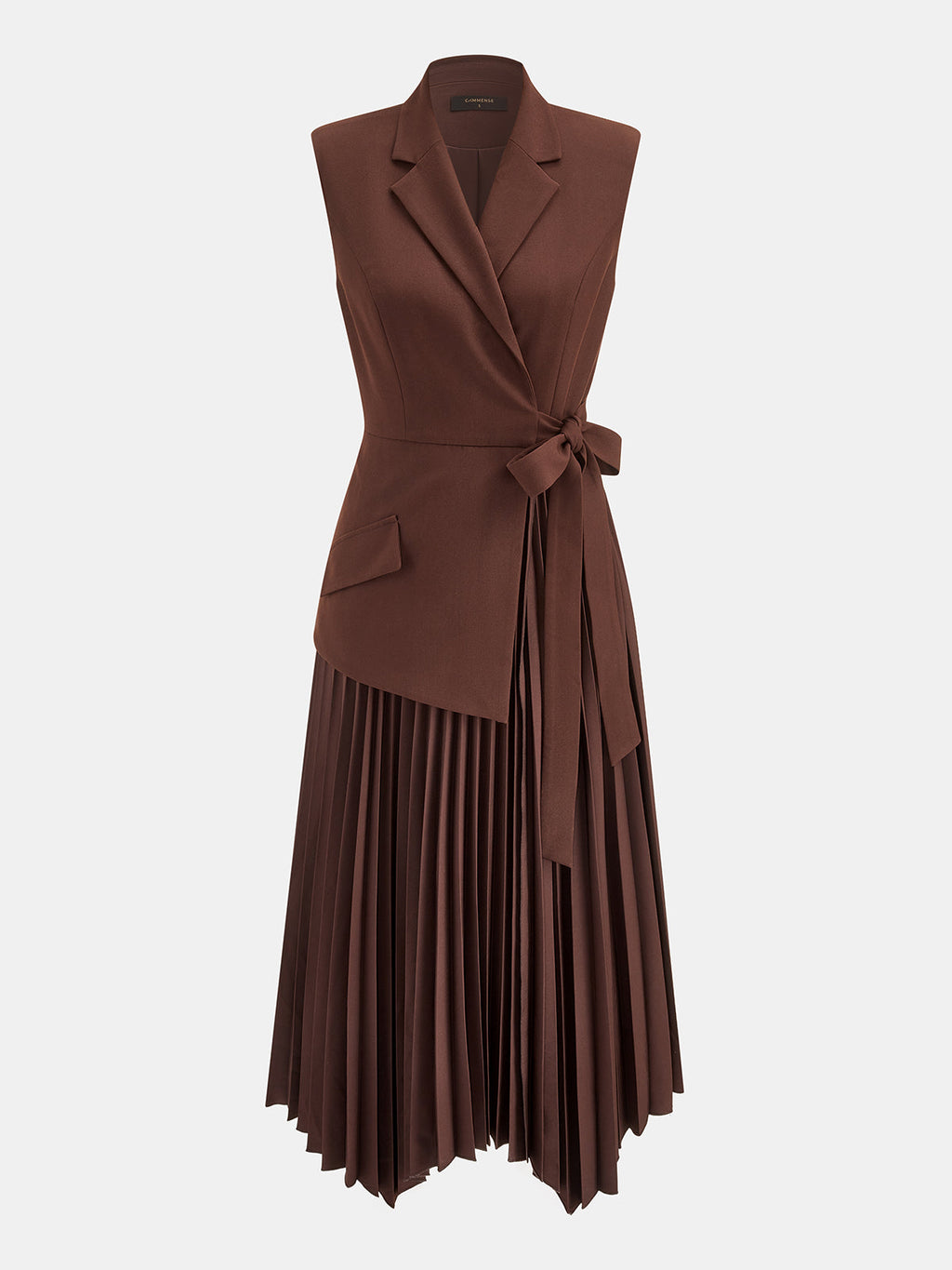 Tie-cintura Sin Mangas Blazer Plisado Vestido midi