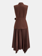 Tie-cintura Sin Mangas Blazer Plisado Vestido midi