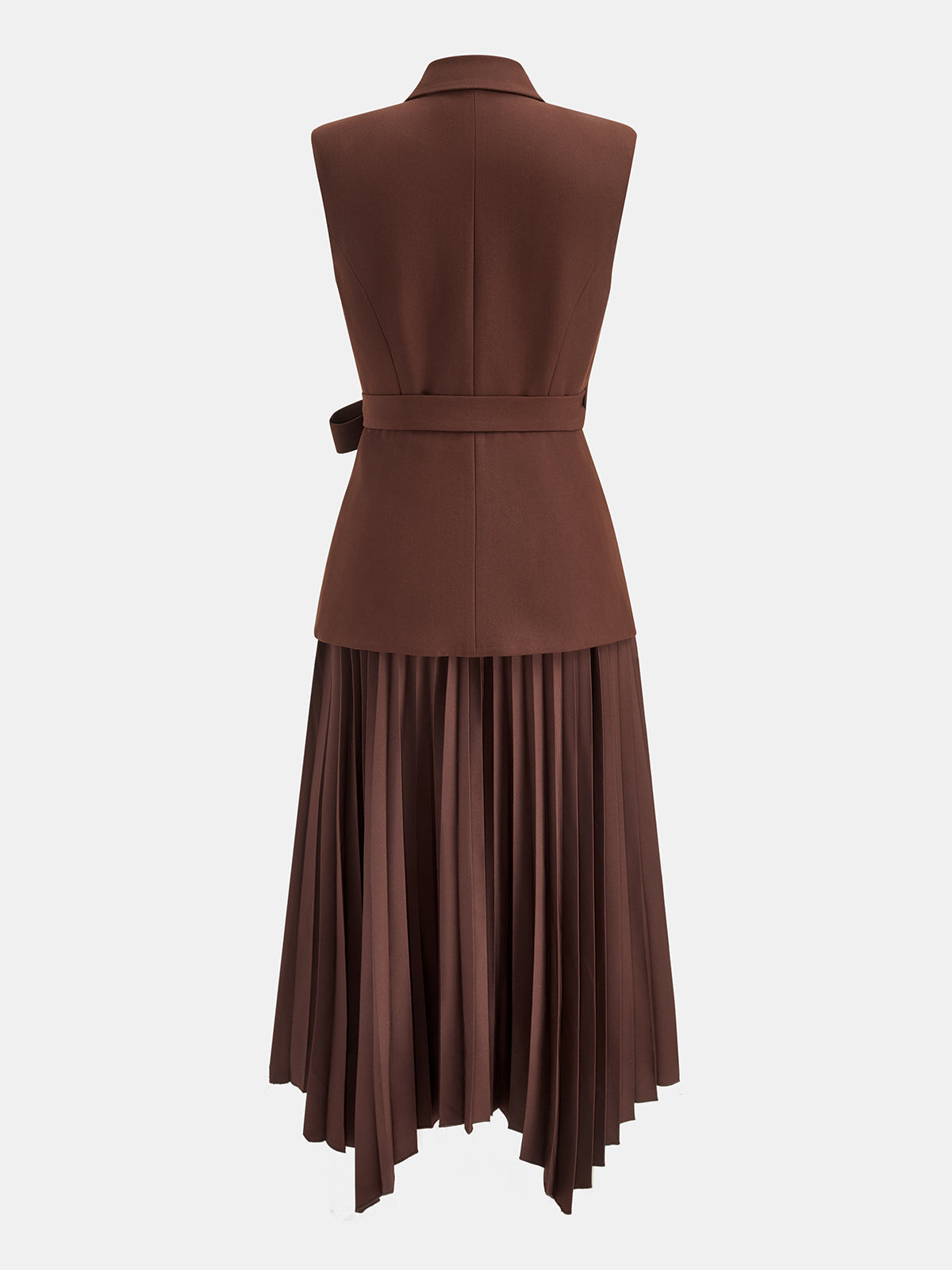 Tie-cintura Sin Mangas Blazer Plisado Vestido midi