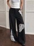 Floral Encaje Aplicaciones Pierna Ancha Pantalón