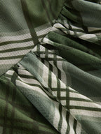 Cuadros malla Drapeado cuello Asimétrico Vestido midi