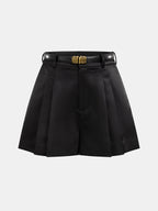 Con Cinturón Satinado Plisado Skort